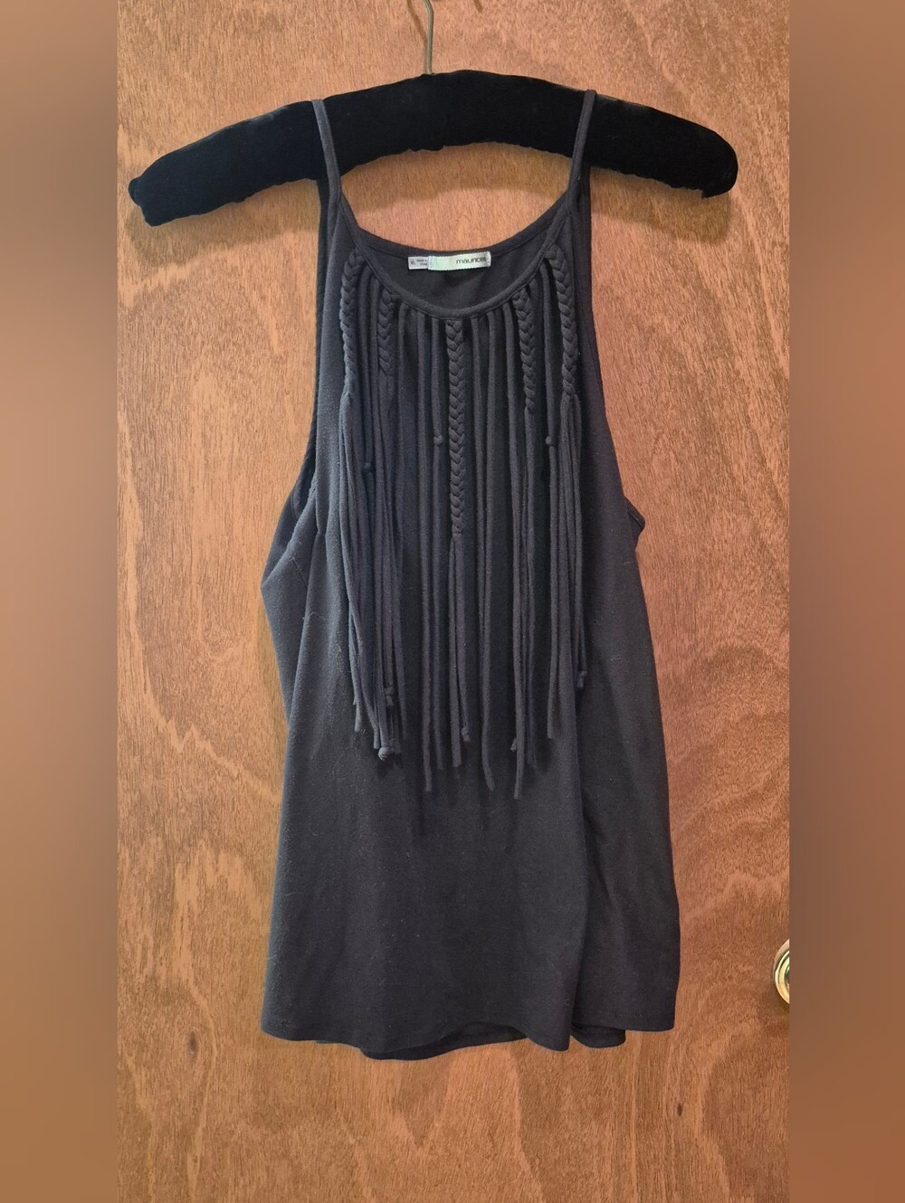 Maurices Black Braided Fringe High-Neck Tank
